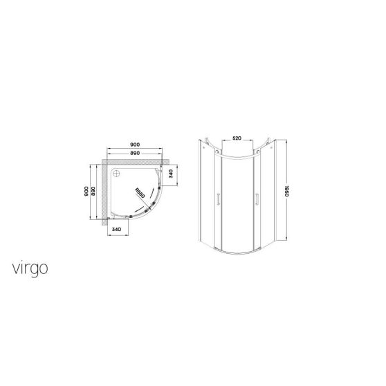 Virgo 90x90 cm íves zuhanykabin Easy clean bevonattal zuhanytálca nélkül