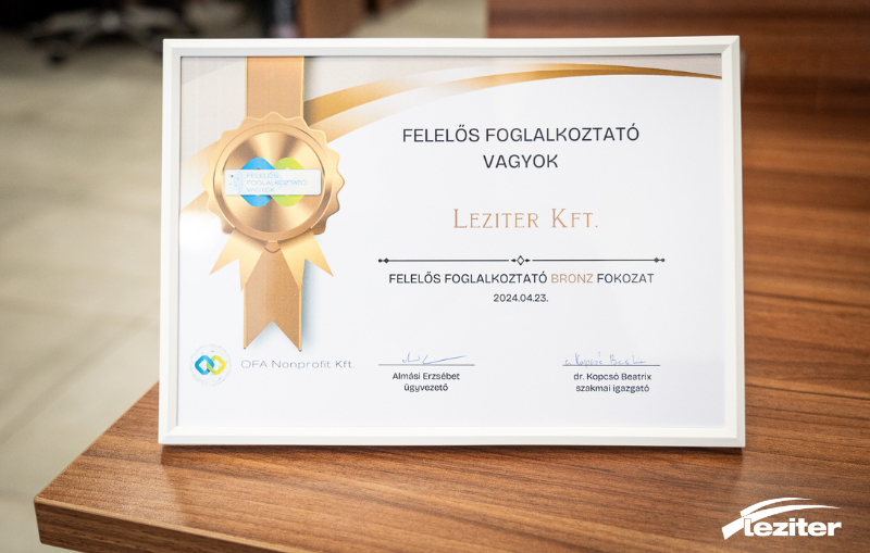Leziter Kft. elnyerte a bronz fokozatot az Év Felelős Foglalkoztatója pályázaton
